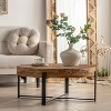 31.29"Modern Retro Splicing Round Coffee Table , Fir Wood Table Top with Cross Legs Metal Base - 2 of 4