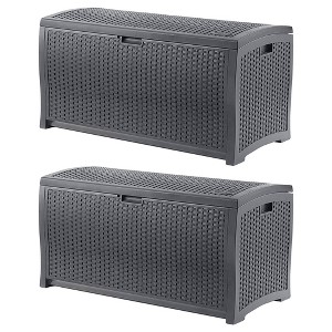 Suncast 73 Gallon Medium Wicker Indoor/Outdoor Storage Boxes for Garden Tools, Pool Accessories, and Patio Cushions, Cyberspace (2 Pack) - 1 of 4