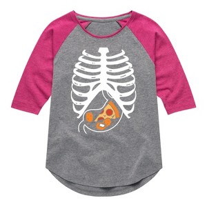 Girls' - Instant Message - Pizza Nuggets Skeleton Shirt Tail Raglan Graphic T-shirt - 1 of 4