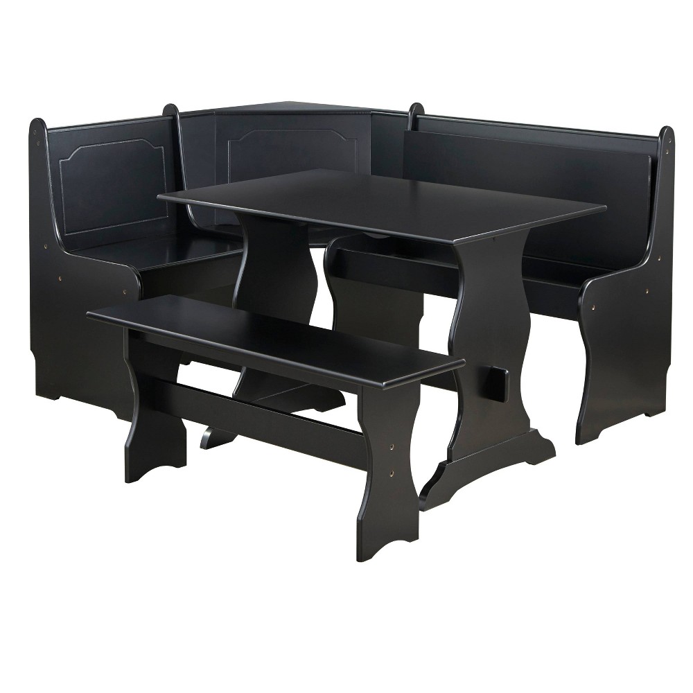 Photos - Dining Table 3pc Nook Dining Set Black - Buylateral: Corner Bench, MDF, Seats 4, Farmhouse Style