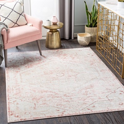 Baflo Blush and Light Gray Synthetic Fur Rectangular Rug 7'9" x 9'6"