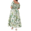 Agnes Orinda Women's Plus Size Floral Short Sleeve Shirred Square Neck Maxi Empire Waist Dresses - 4 of 4