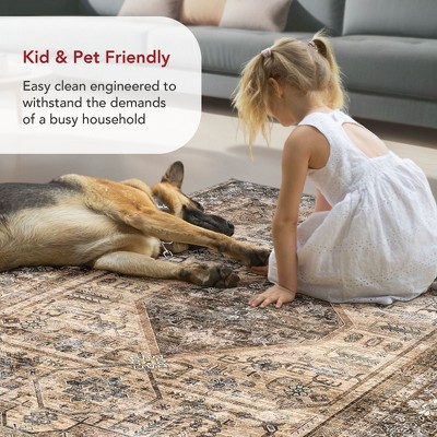 Eco-Friendly Easy Care Vintage Medallion Rug in Light Brown 3' x 5'