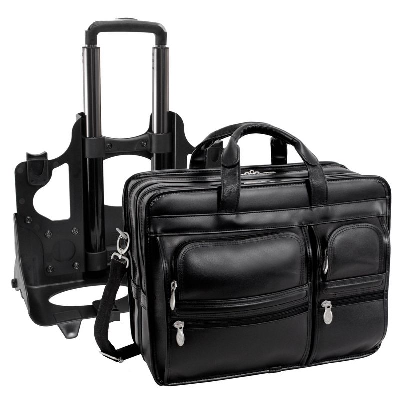 McKlein Clinton   Leather Patented Detachable Wheeled Laptop Bag - Black, 4 of 11