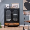 Costway Kitchen Storage Cabinet Freestanding Buffet Sideboard w/ 2 Glass Doors & Drawers - 3 of 4