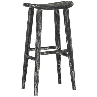 Transitional Black Wood Saddle Bar Stool, 18" W x 31" H