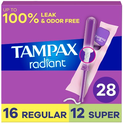 Tampax Radiant Duopack Regular/Super Absorbency Unscented Plastic Tampons