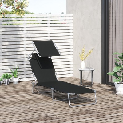 TiramisuBest Outdoor Lounge Chair, Adjustable Folding Chaise Lounge, Tanning Chair with Sun Shade for Beach, Camping, Hiking, Backyard, Black