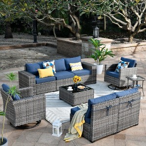 XIZZI 9PCS Patio Furniture Set with Sectional Sofa, All Weather PE Wicker Conversation Couch Set with Swivel Rocking Chairs and Side Table - 1 of 4