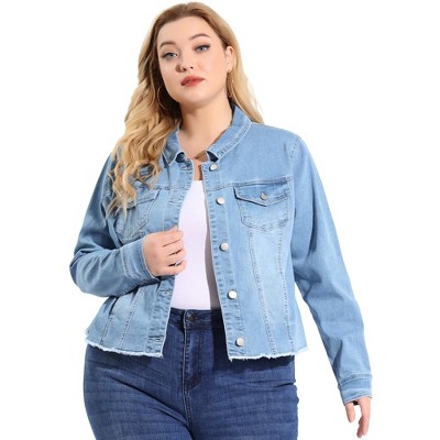 Agnes Orinda Women's Plus Size Classic Denim Long Sleeve with Pockets Fashion Jean Jackets