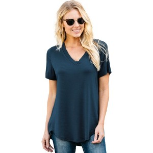 Amaryllis Women's Short-Sleeve Casual V-Neck High-Low Hem Tee Soft Lightweight Comfortable - 1 of 4