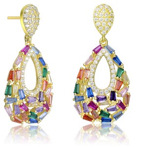 Guili Radiant Sterling Silver with Colored, Multi-Color, Red, or Blue Cubic Zirconia Pear Drop Earrings for a Glamorous, Elegant, or Timeless Look - 1 of 3