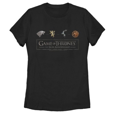 Women's Game of Thrones Iron Anniversary Metal Crests Logo T-Shirt
