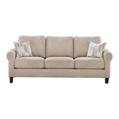 Sofa with Rolled Arms and Box Cushioned Seat Beige - Benzara