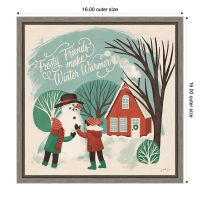 Winter Bliss Snowman Canvas Print with Greywash Frame