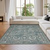 Faux Wool Vintage Distressed Floral Printed Area Rug with Floral  Vintage Design  Ultra Thin Low Pile Machine Washable Non Slip Stain Resistant Non - 2 of 4