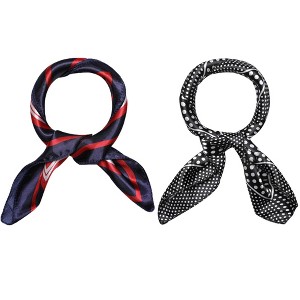 Elerevyo Women's Satin Square Neck Scarves Head Neckerchief Hair Wrap 2Pcs 19.6"x19.6" - 1 of 4