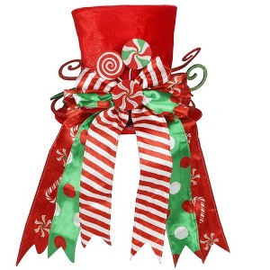 Aoibox Christmas Tree Topper Hat 12 x 9 Inch Red and Green Top Hat with Striped Bow and Lollipop 1 Piece Holiday Winter Decor - 1 of 4