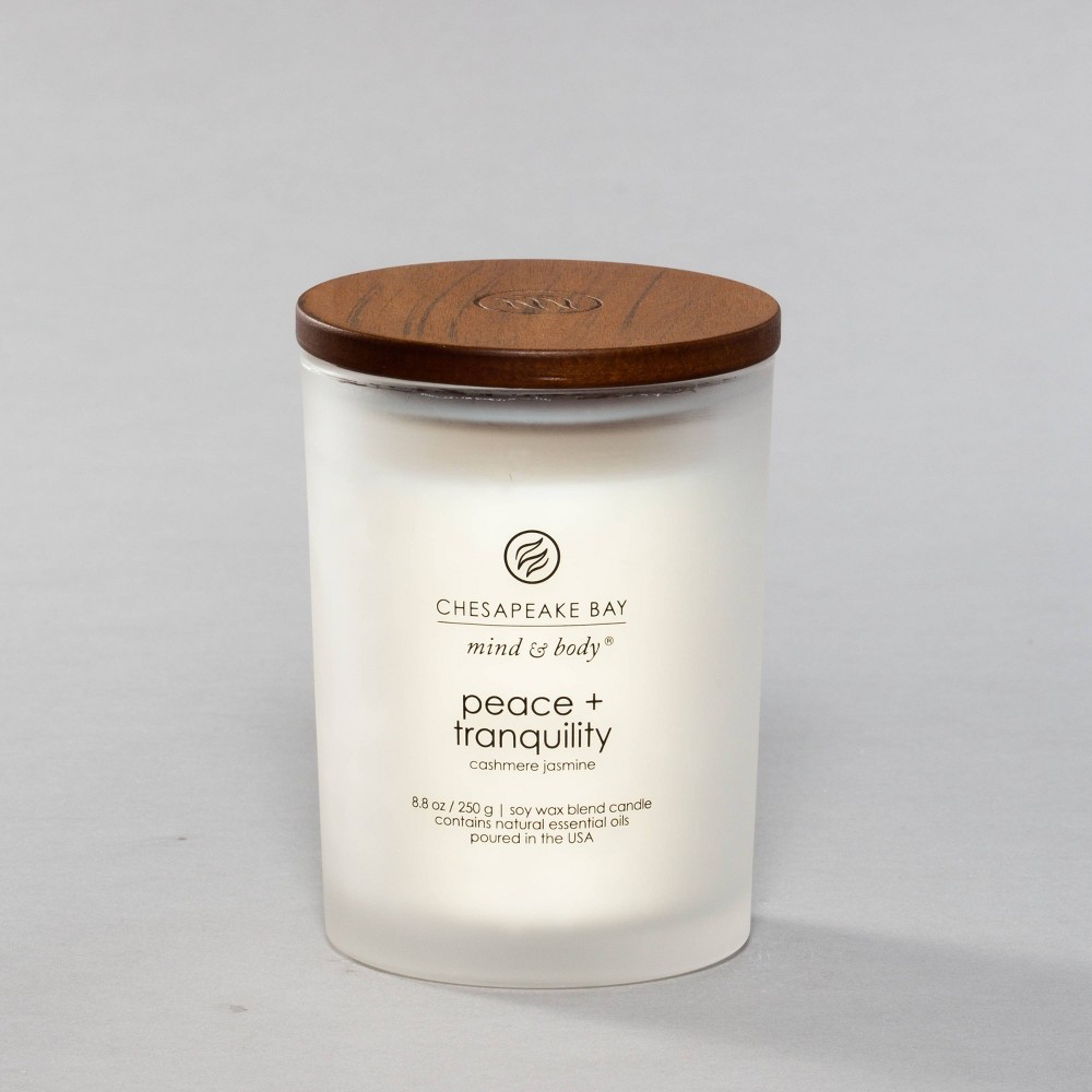 Frosted Glass Peace + Tranquility Lidded Jar Candle White 8.8oz - Mind & Body by Chesapeake Bay Candle: Soy Wax Blend with Essential Oils