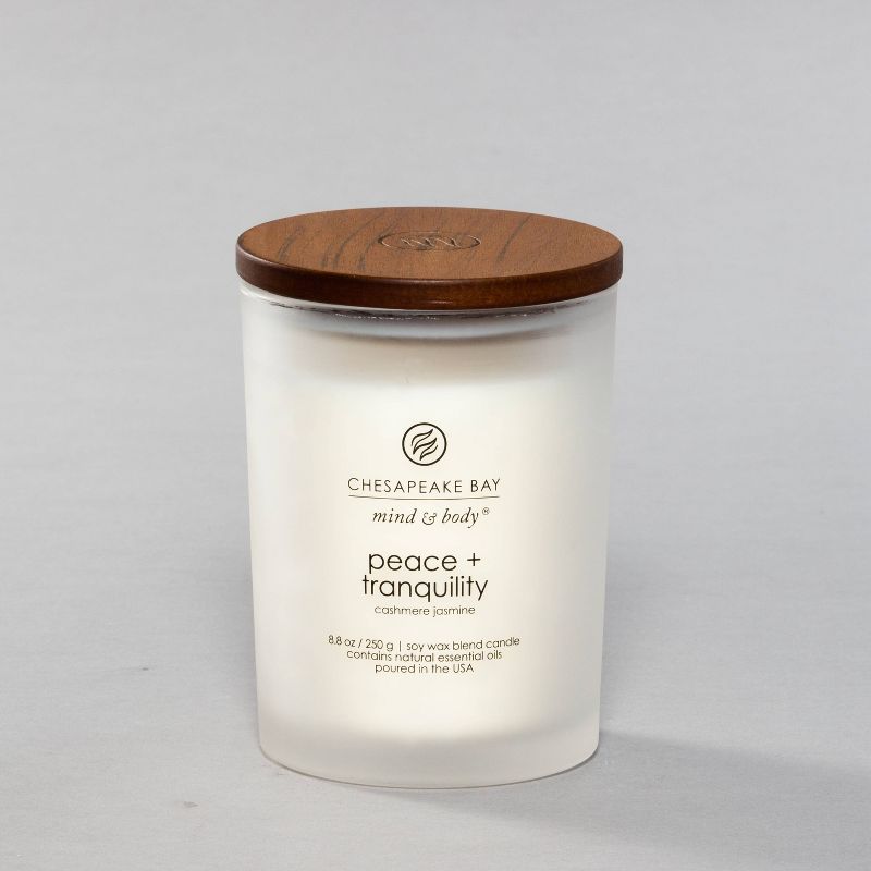 Frosted Glass Peace + Tranquility Lidded Jar Candle White - Mind & Body by Chesapeake Bay Candle, 1 of 16