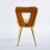 Set of 2 Dining Chair with Upholstery, Upholstered Modern Dining Chair with Gold Legs and Hairball Back Design-Maison Boucle - 4 of 4
