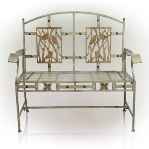 41" x 45" Metal Outdoor Garden Bench with Bird Design Gray - Alpine Corporation - 1 of 4