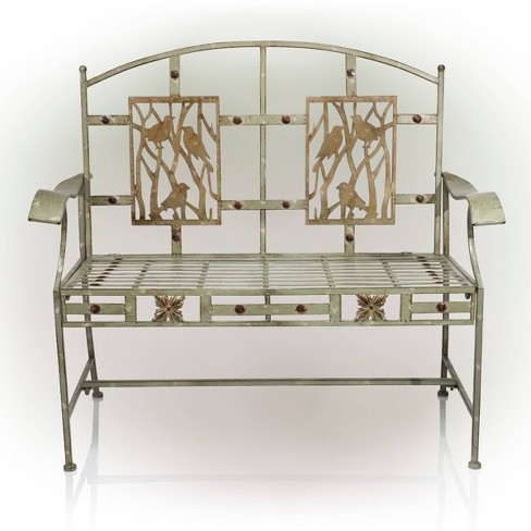 41" x 45" Metal Outdoor Garden Bench with Bird Design Gray - Alpine Corporation - image 1 of 4