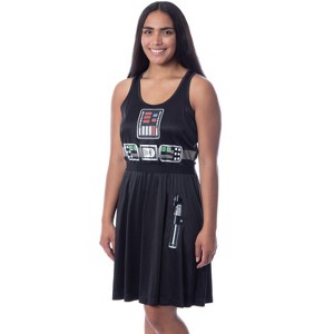 Star Wars Womens' Darth Vader Costume Fitted Nightgown Sleep Pajama Dress Black - 1 of 4