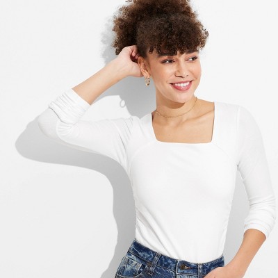 Women's Long Sleeve Ruched Square Neck Top - Wild Fable™