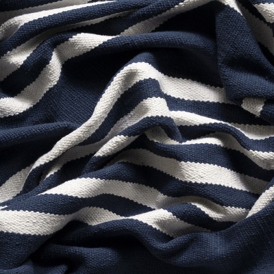 Blue Striped Cotton Reversible 5' x 8' Area Rug