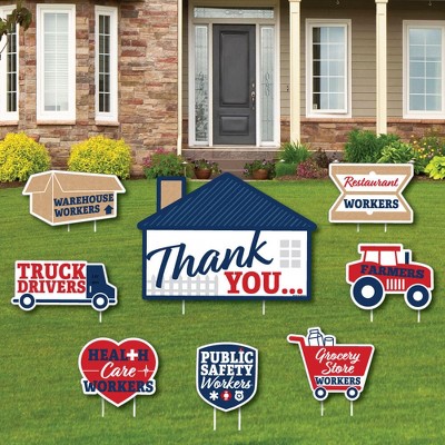 Big Dot of Happiness Thank You Front Line Workers - Yard Sign and Outdoor Lawn Decorations - Yard Signs - Set of 8