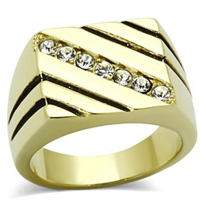 Slickblue Men's Fashion Ring, Stainless Steel, IP Gold Finish, Geometric Stripes, Seven Clear Crystals, Sizes 8 - 13 - 1 of 4
