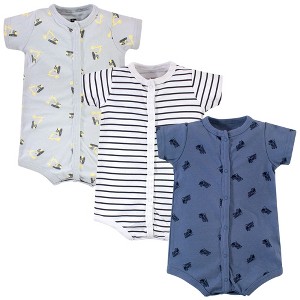 Hudson Baby Infant Boys Cotton Rompers 3pk, Dump Truck - 1 of 4