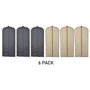 J&V TEXTILES 6pk Garment Bag for Clothes Storage Black and Beige - 1 of 4