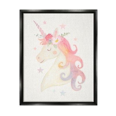 Stupell Industries Charming Unicorn Smiling Flower Crown Stars DesignFloater Canvas Wall Art