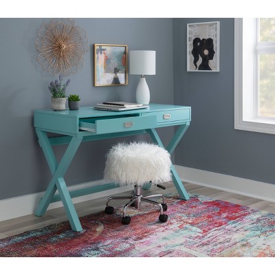 Peggy Blue Wood Writing Desk with Drawers
