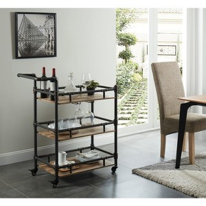 Royal Hampton Rustic Three Tier Wood and Metal Serving Cart, Black and Brown - 1 of 2