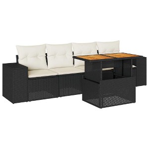 vidaXL Patio Sofa Set with Cushions Sectional Lounge Sofas 5 Piece Poly Rattan - Black and Cream with Storage - 1 of 4