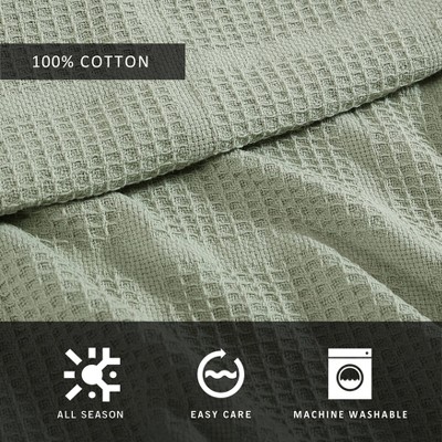 Twin Sage Green Cotton Waffle Weave Blanket