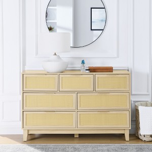 VYNXARIA Bedroom 7 drawer dresser, rattan dresser modern wooden chest of drawers with spacious storage space for bedroom hallway living room - 1 of 4