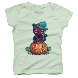 Girl's Design By Humans Ferociously Cute Halloween Vampire Witch Kitty Cat By LittleBunnySunshine T-Shirt - 1 of 2