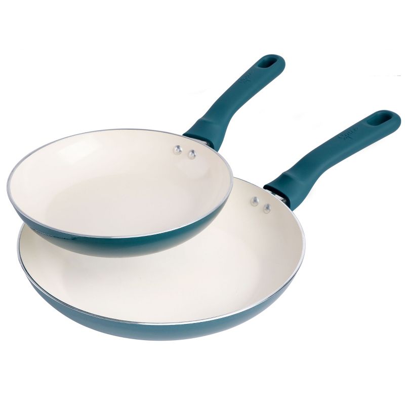 Spice by Tia Mowry Savory Saffron 2 Piece Ceramic Nonstick Aluminum Frying Pan Set in Teal, 1 of 8