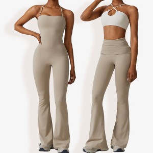 Anna-Kaci Active Women's Flared Halter Neck Jumpsuit Convert to High Waist Soft Flared Yoga Pants - 1 of 4