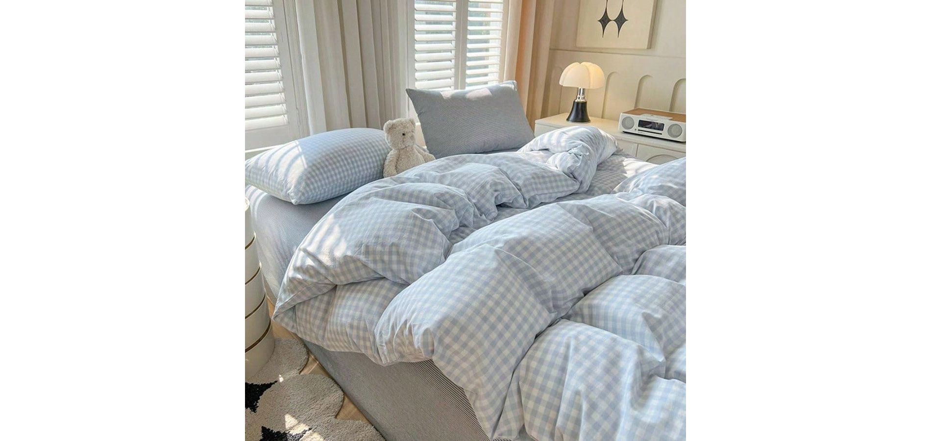 Blue White Gingham Duvet Cover Set, 3 Pcs, Soft Microfiber, Farmhouse Style