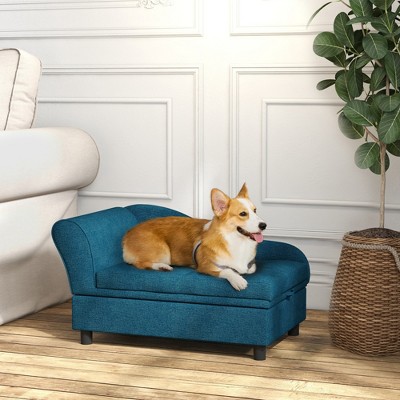 Small Dark Blue Elevated Pet Sofa with Hidden Storage