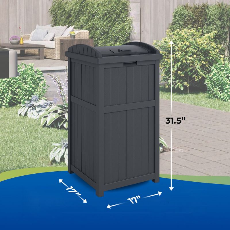Suncast Trash Hideaway 33 Gallon Rectangular Garbage Trash Can Bin with Secure Latching Lid and Solid Bottom Panel for Outdoor Use, Cyberspace, 4 of 9