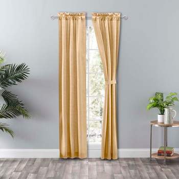 Ellis Curtain Lisa Solid Color Poly Cotton Duck Fabric Tailored Panel Pair with Ties Butter
