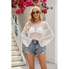 Sheer Crochet Cover-Up Tops with Bell Sleeve Round Neck Lightweight Beach Cover Ups Crochet Knit Loose Fit Hollow Out Cropped Sweater Tops - 2 of 4