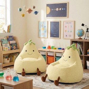 Wooakway 2-Set Beige/Blue/Green/Pink/Purple/Red/Yellow Faux Rabbit Fur Bean Bag Chair Seat with Fill Toddler Sofa for Children Teenagers 24"/30"W - 1 of 4