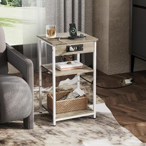 Side Table with Charging Station and USB Ports, Small End Tables for Small Spaces, 3-Tier Nightstand with Adjustable Shelf - 1 of 4